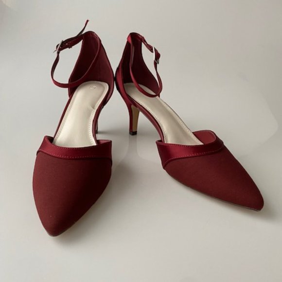 Women's High Heels Closed Toe Kitten Heel - Wine Size 9 - Picture 3 of 8